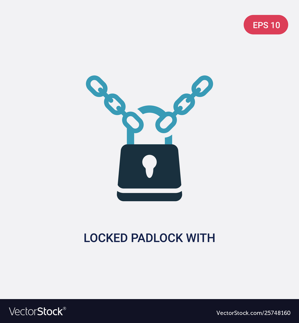 Two color locked padlock with chain icon from vector image Two color locked padlock with chain icon from