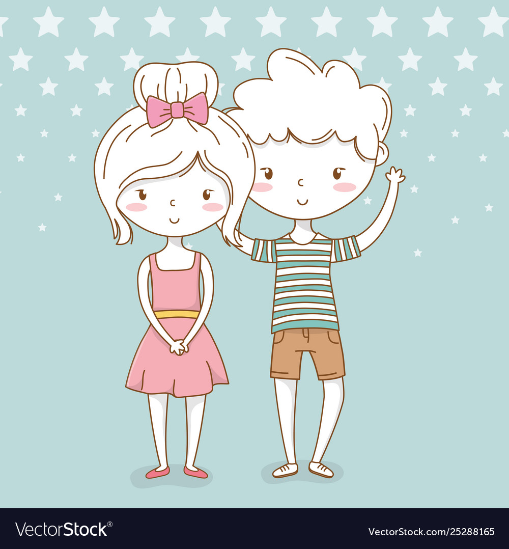 Beautiful little kids couple with dotted Vector Image