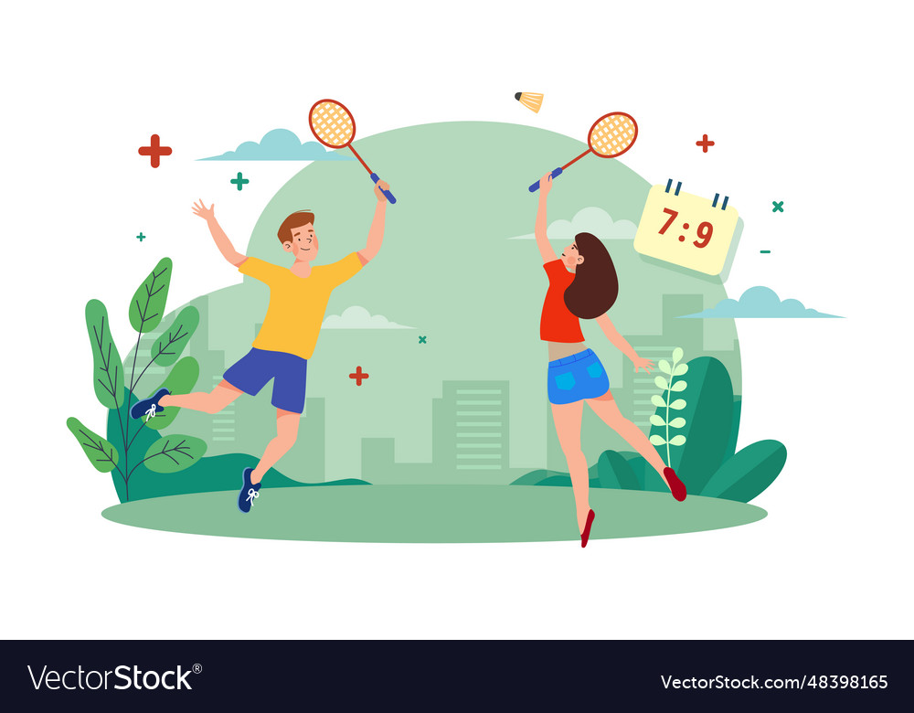 Couple playing badminton Royalty Free Vector Image