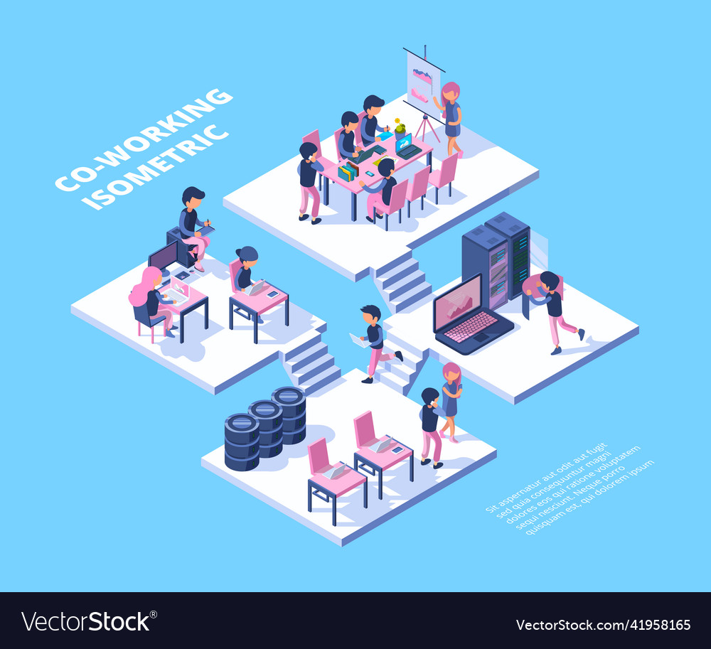 Coworking isometric business team freelancer Vector Image