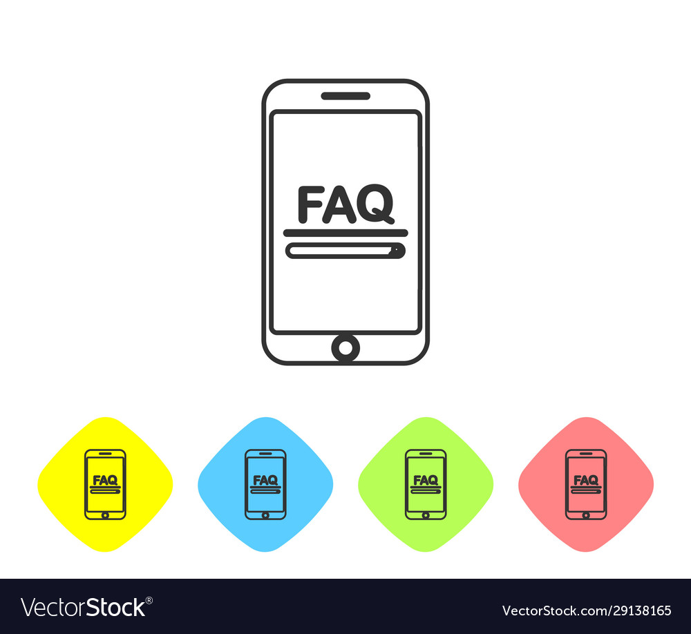 Grey line mobile phone with text faq information vector image Grey line mobile phone with text faq information
