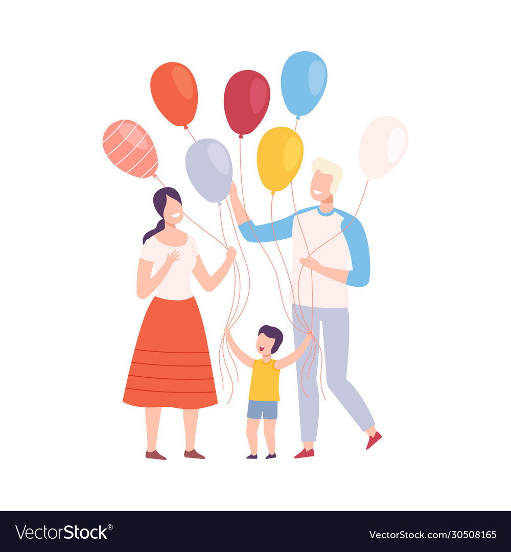 Happy family with colorful balloons mother Vector Image