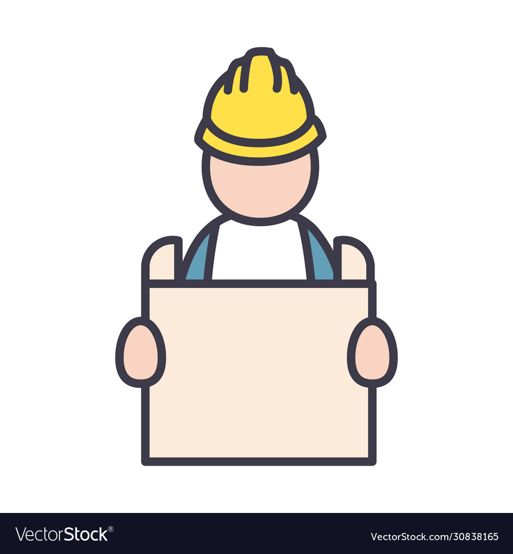 Isolated constructer man with helmet fill style