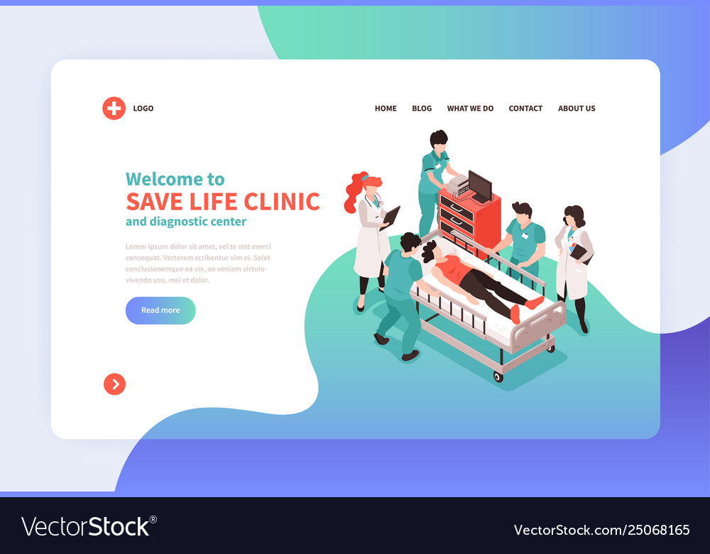 Isometric Hospital Landing Page Royalty Free Vector Image