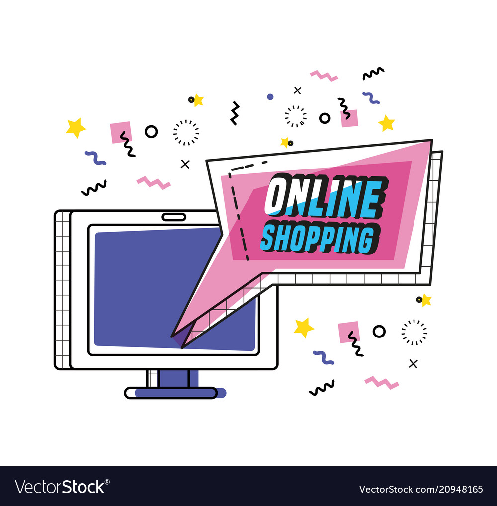 Monitor computer with shopping online concept