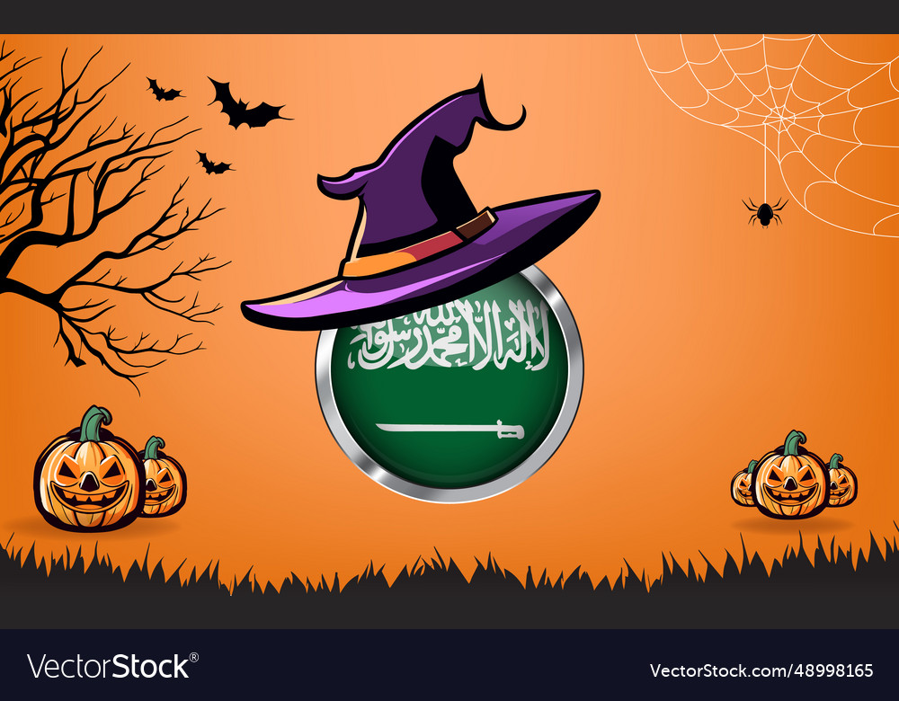 Saudi arabia round flag with happy halloween