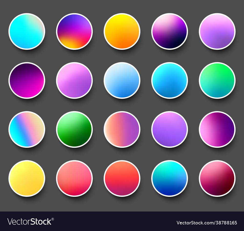 Set rounded holographic gradient sphere buttons