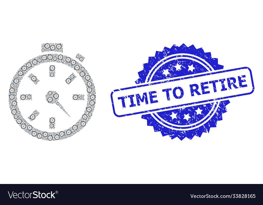 Textured time to retire seal and recursion timer vector image Textured time to retire seal and recursion timer