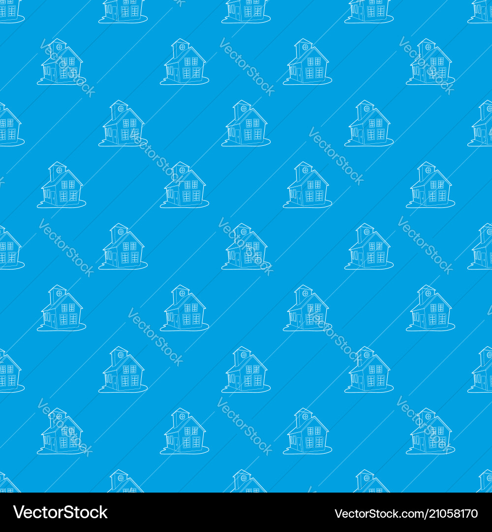Colored house pattern seamless blue Royalty Free Vector