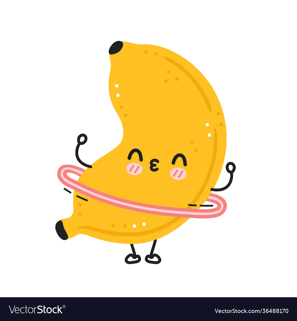 Cute funny banana make gym with hula hoop