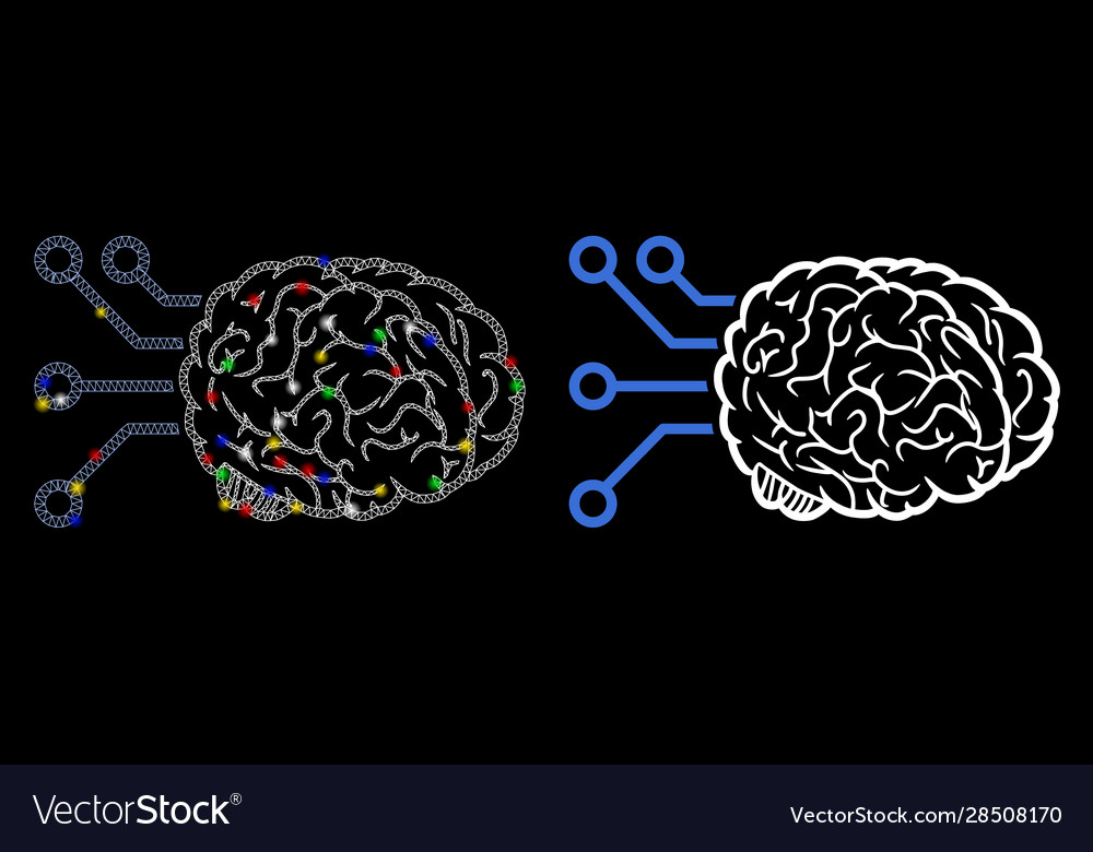 Flare mesh network brain computer interface icon vector image Flare mesh network brain computer interface icon