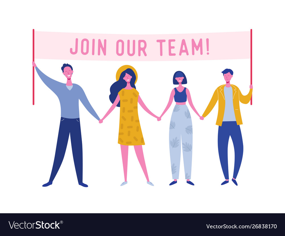 Happy People Holding Hiring Banner Recruitment Vector Image
