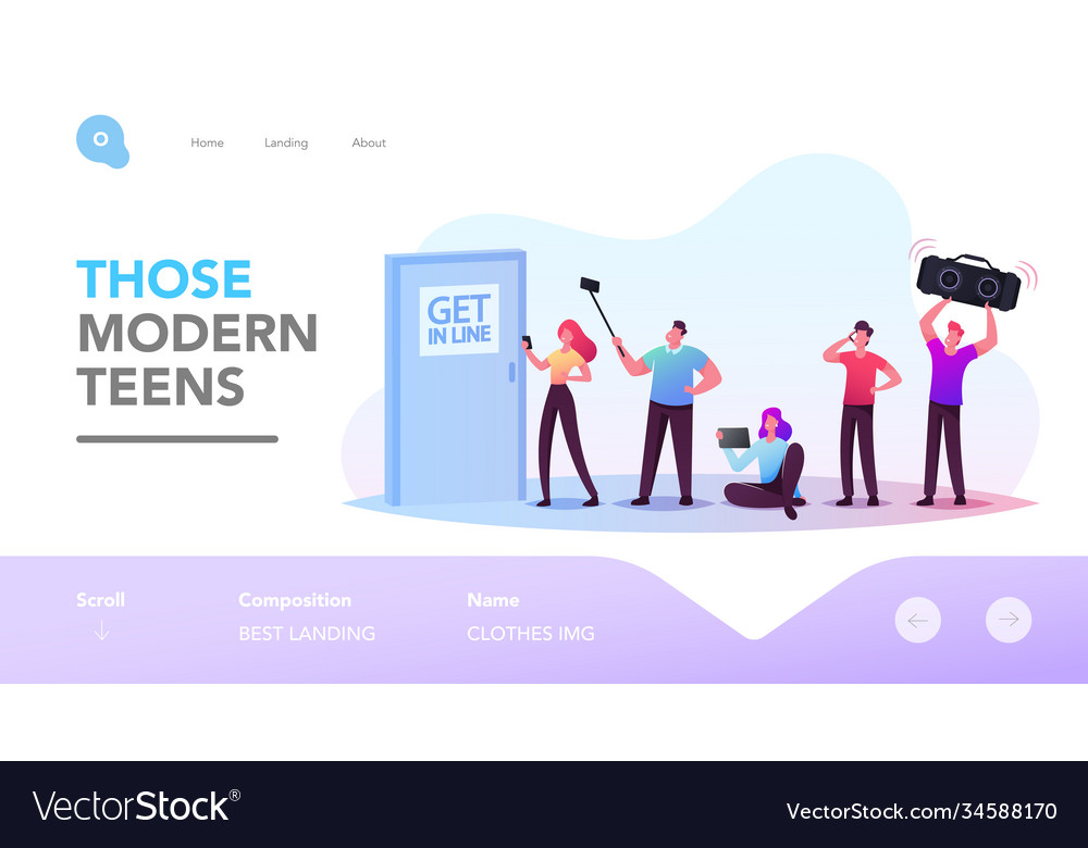 People with gadgets landing page template male