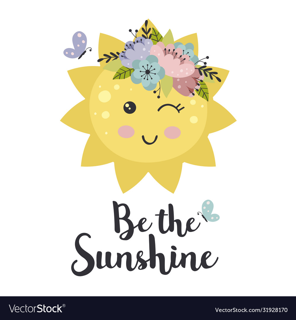 Poster With Cute Floral Sun Royalty Free Vector Image