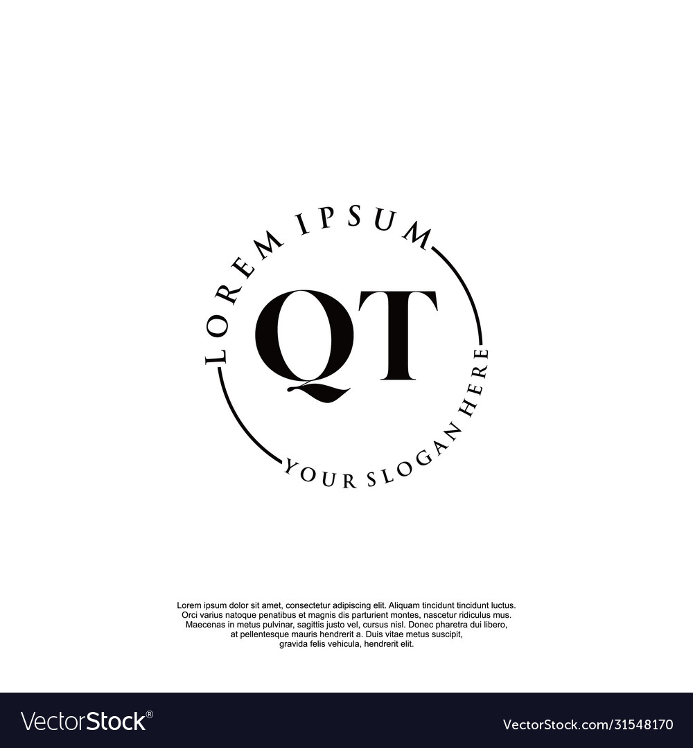 Qt initial handwriting logo design vector image Qt initial handwriting logo design