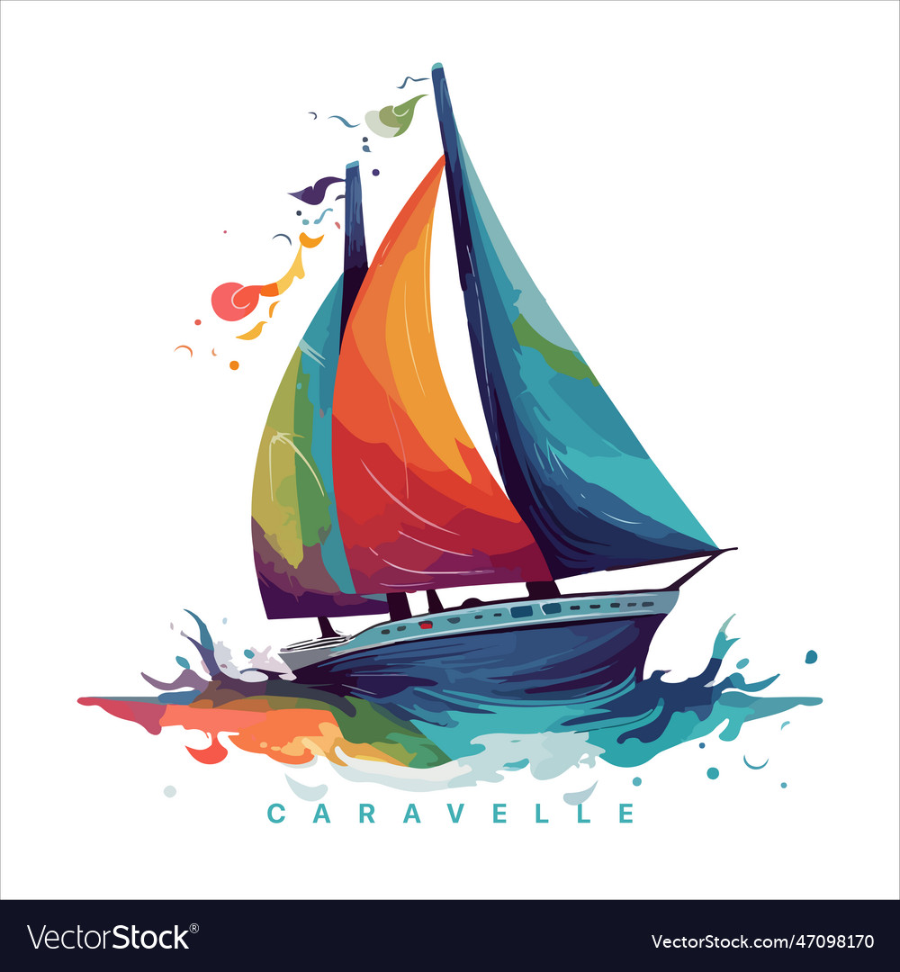 Sailing boat on the water logo colored caravelle