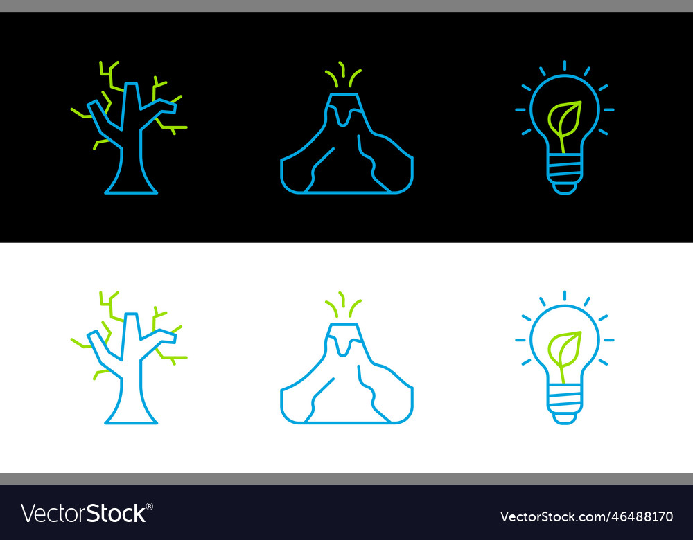 Set line light bulb with leaf withered tree vector image Set line light bulb with leaf withered tree