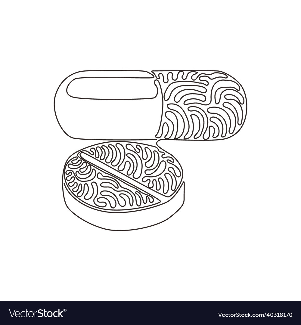 Single continuous line drawing medical pill