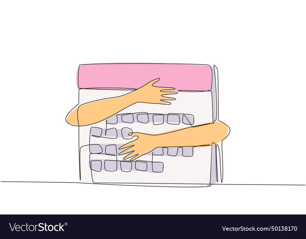 Single continuous line drawing of hands hugging