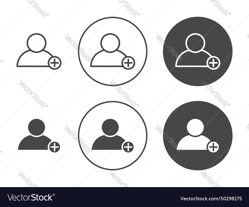 Add a new user icon set account plus member vector image Add a new user icon set account plus member