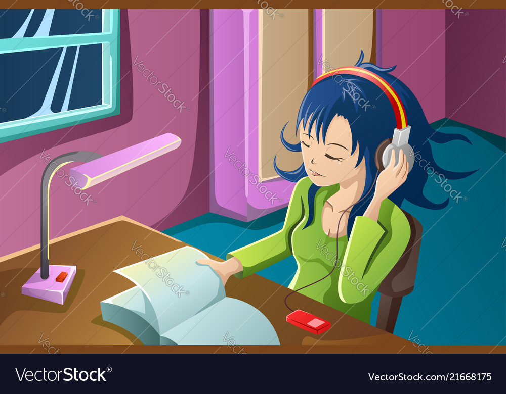 listening to music while studying clipart