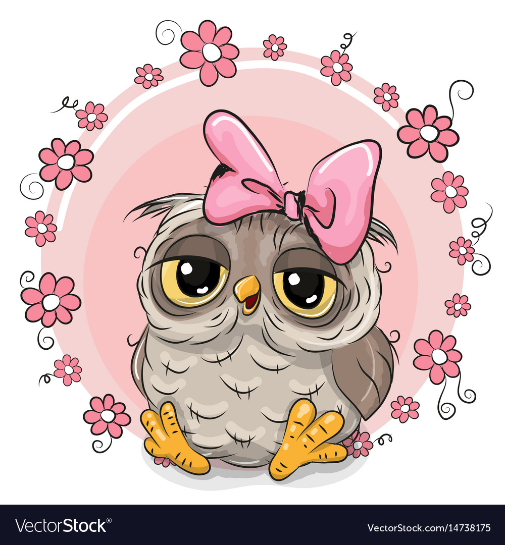 Greeting card owl with flowers Royalty Free Vector Image