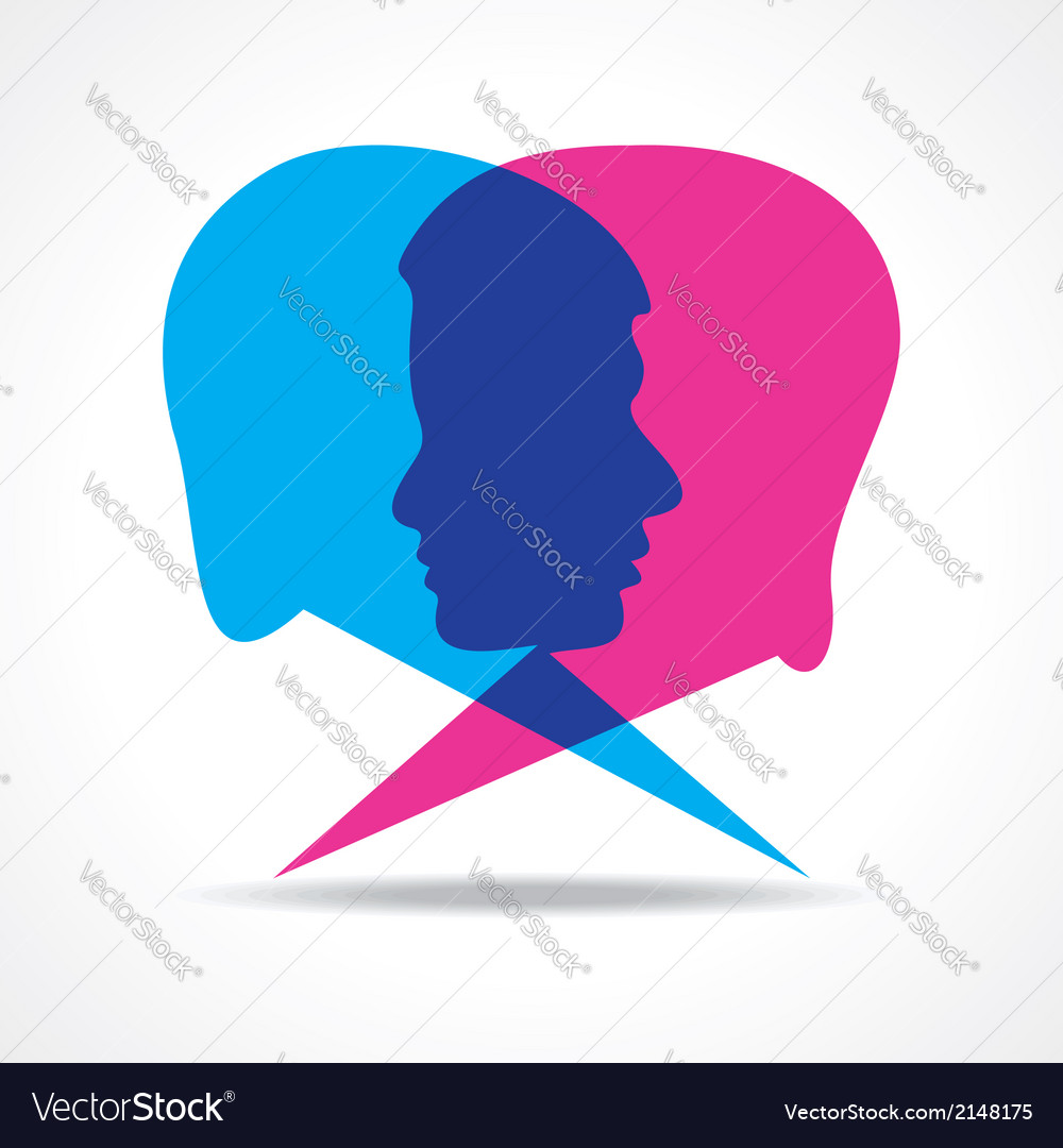 Male and female face make speech bubble