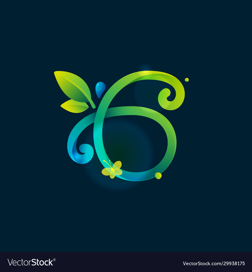 Number six eco logo with green curved lines Vector Image Number six eco logo with green curved lines