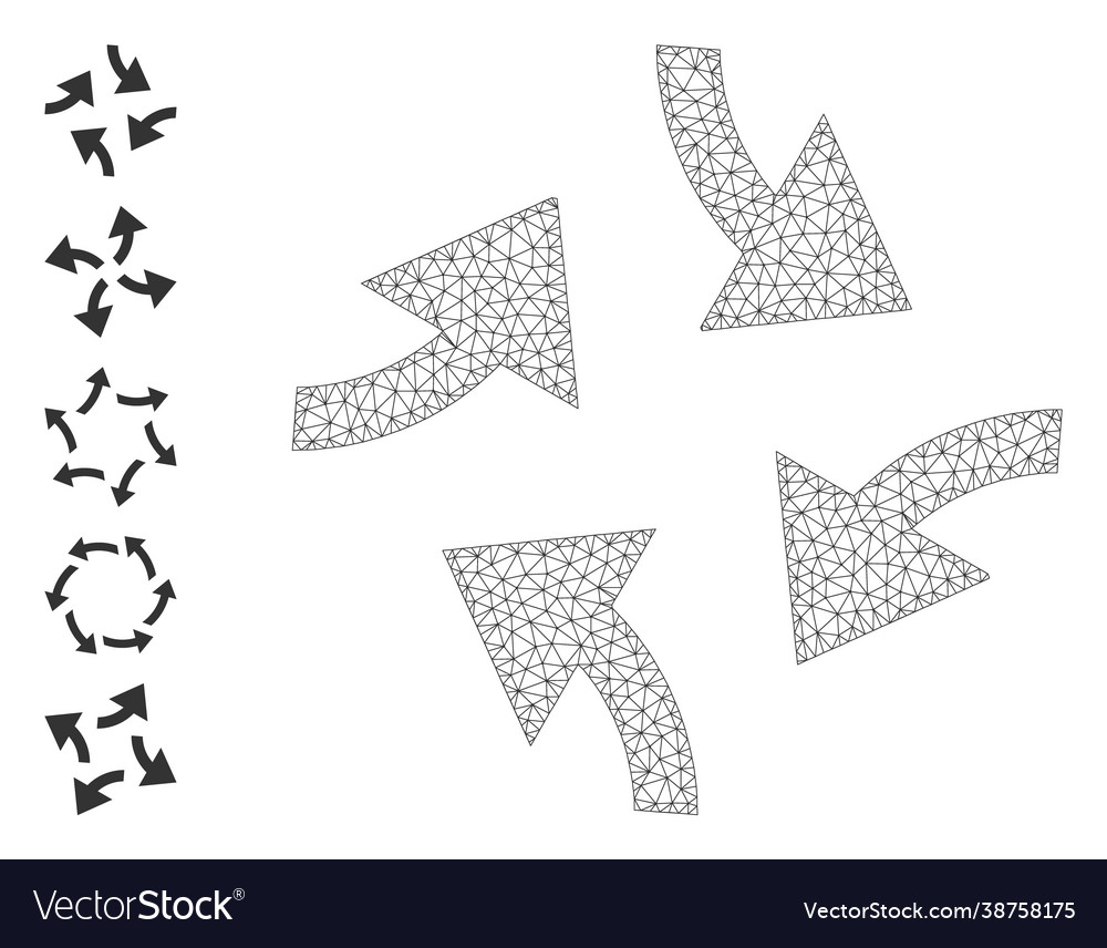 Polygonal net swirl arrows icon with simple glyphs vector image Polygonal net swirl arrows icon with simple glyphs