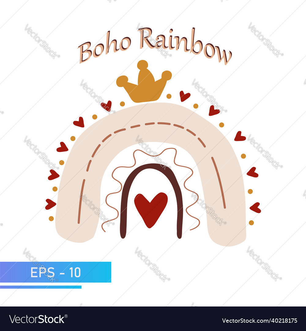 Scandinavian boho rainbow with red heart in simple