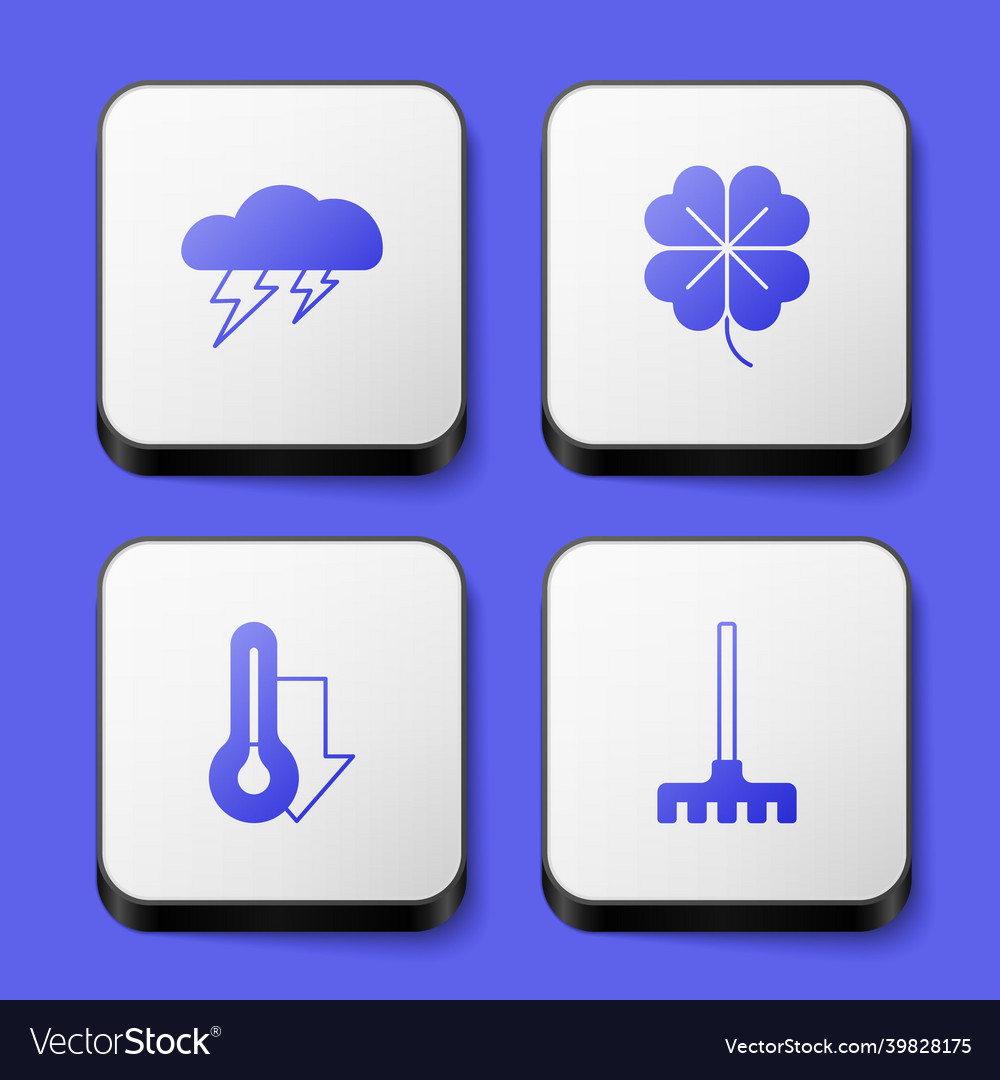 Set cloud and lightning four leaf clover