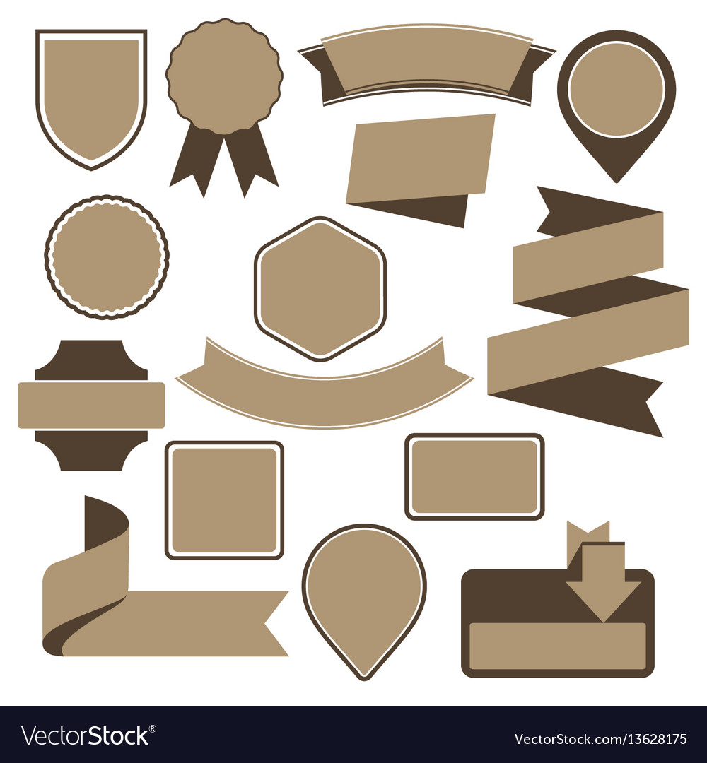 Set of cardboard emblems badges and ribbons Vector Image