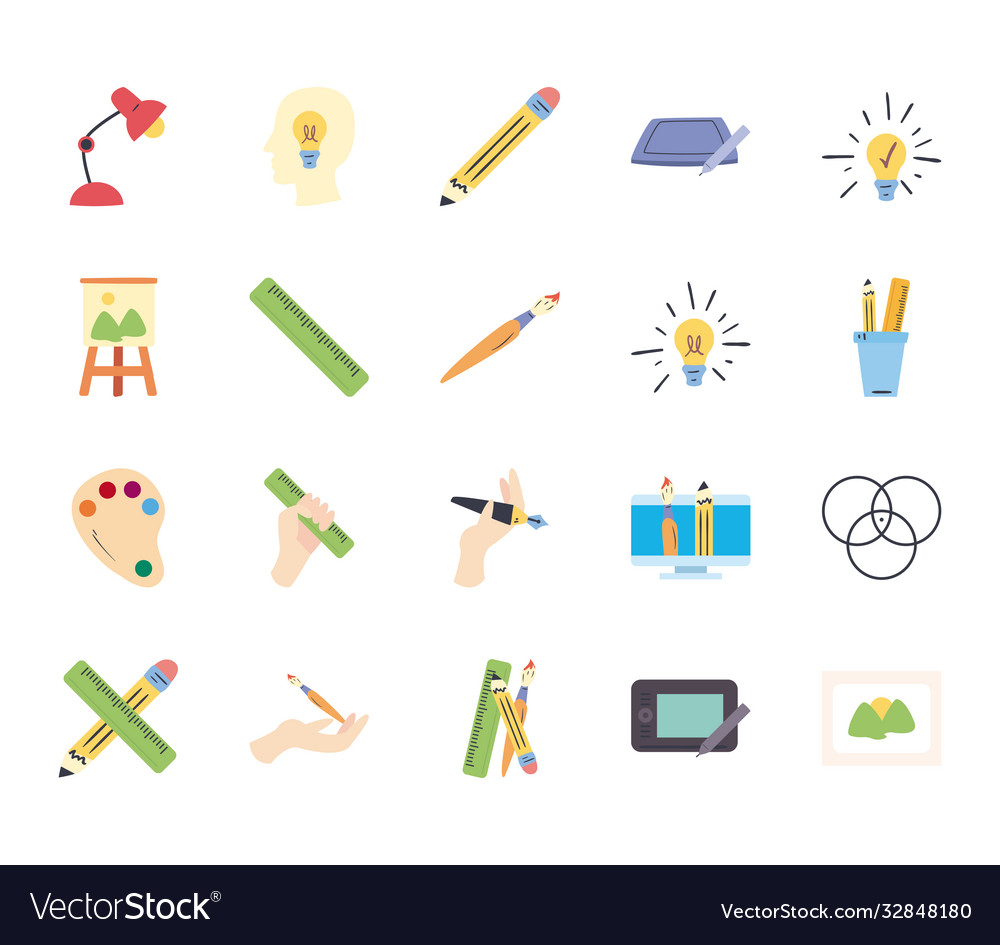 Art and design line fill style icon set