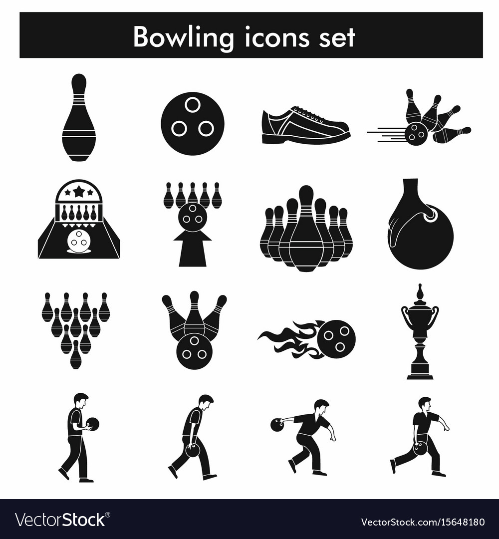 Bowling icon set in black simple style Royalty Free Vector