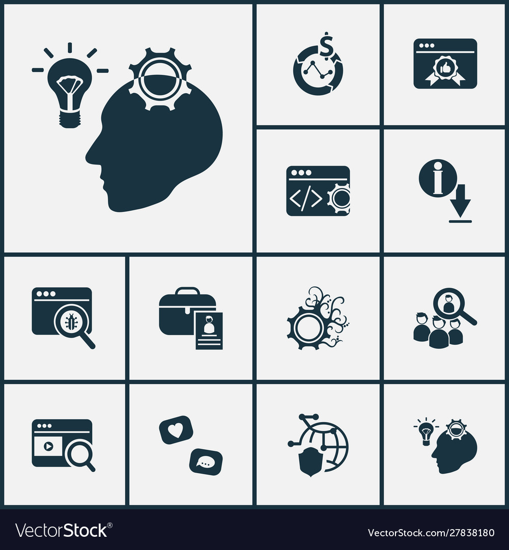 Business icons set with bug fixing code vector image Business icons set with bug fixing code