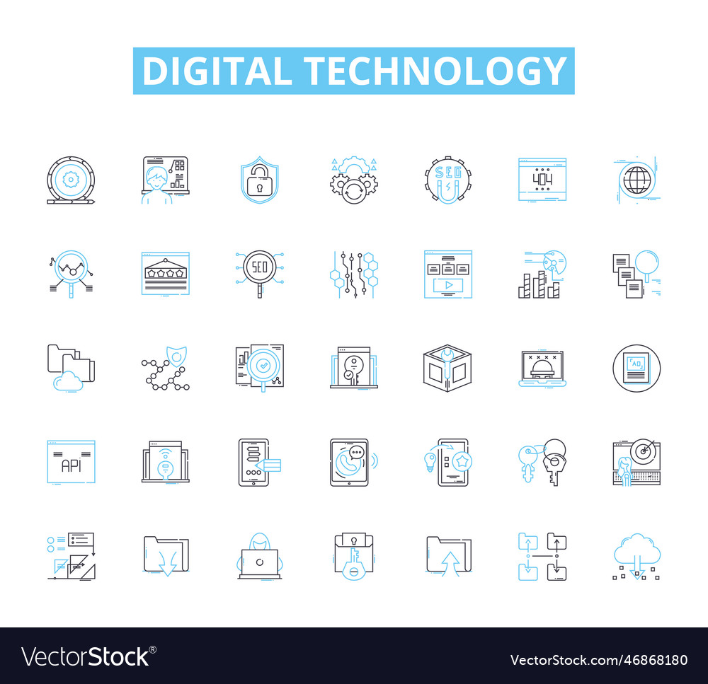 Digital technology linear icons set internet vector image Digital technology linear icons set internet