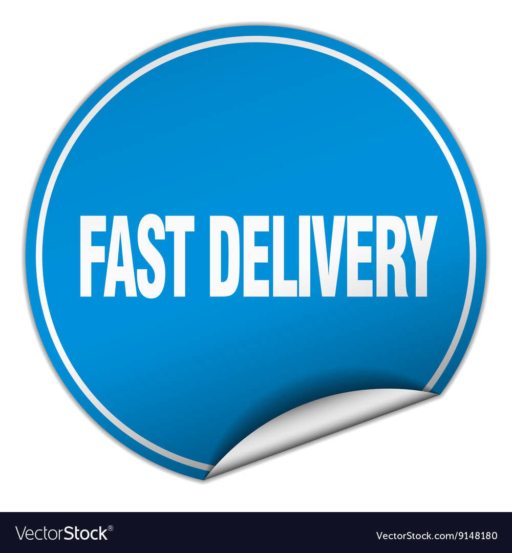 Fast delivery round blue sticker isolated on white