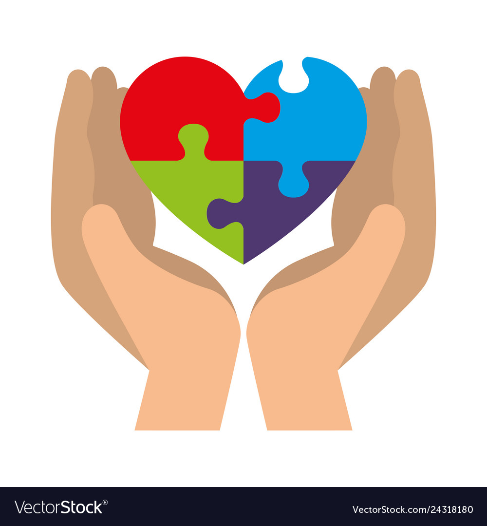 Hands lifting heart with puzzle attached solution vector image Hands lifting heart with puzzle attached solution