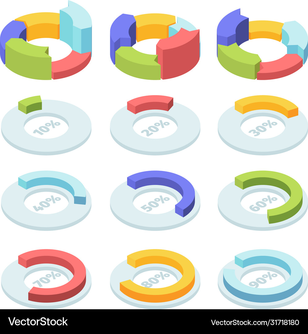 Isometric Pie Chart Set - Data Visualization Vector Image
