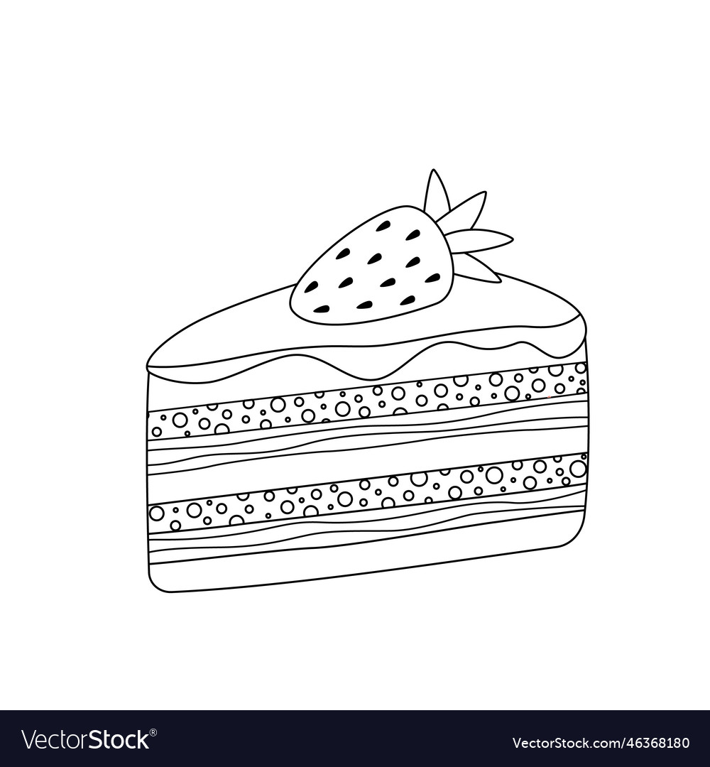 Piece of cake with strawberry coloring page Vector Image