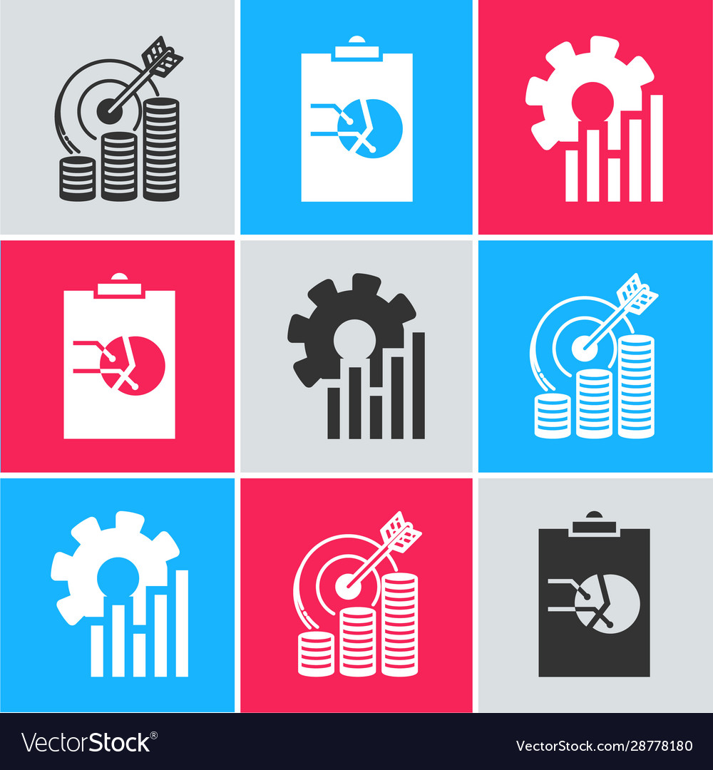 Set target with coin symbol clipboard graph vector image Set target with coin symbol clipboard graph