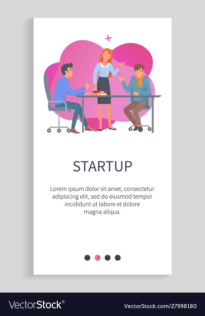 Startup team developing project in workplace web Vector Image Startup team developing project in workplace web