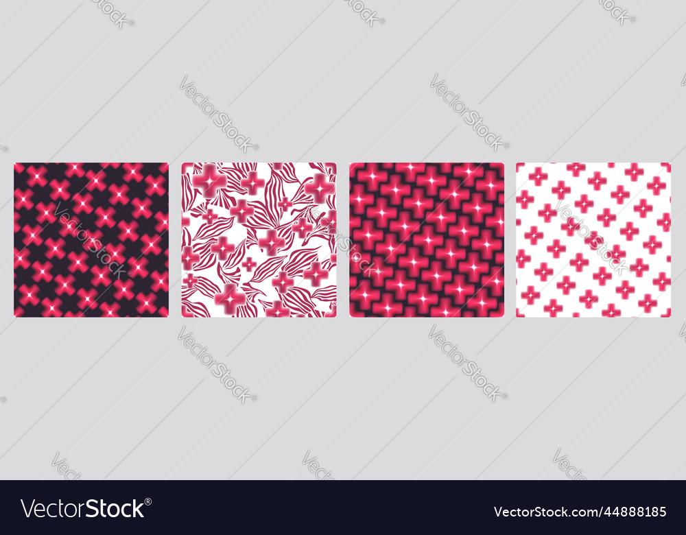 Abstract Geometric Floral Seamless Pattern Set Vector Image