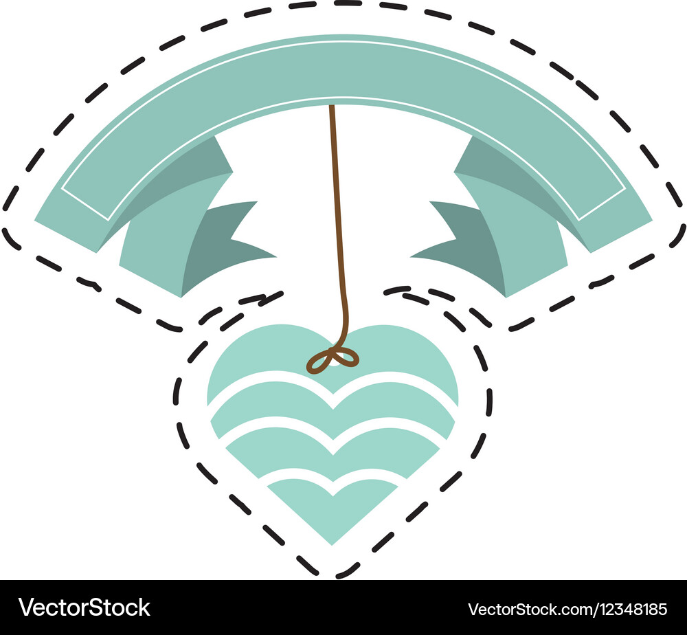 Blue Heart Hanging Banner Romantic Cut Line Vector Image