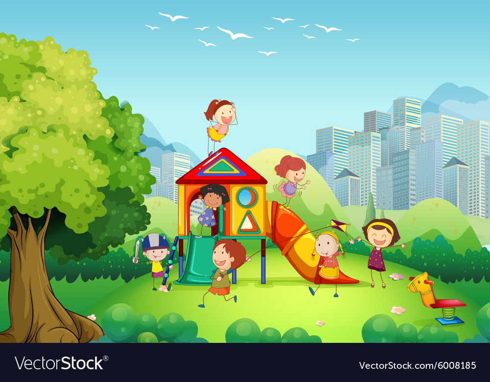 Children playing in playground Royalty Free Vector Image