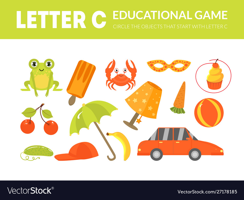 Letter c educational game for kids template vector image