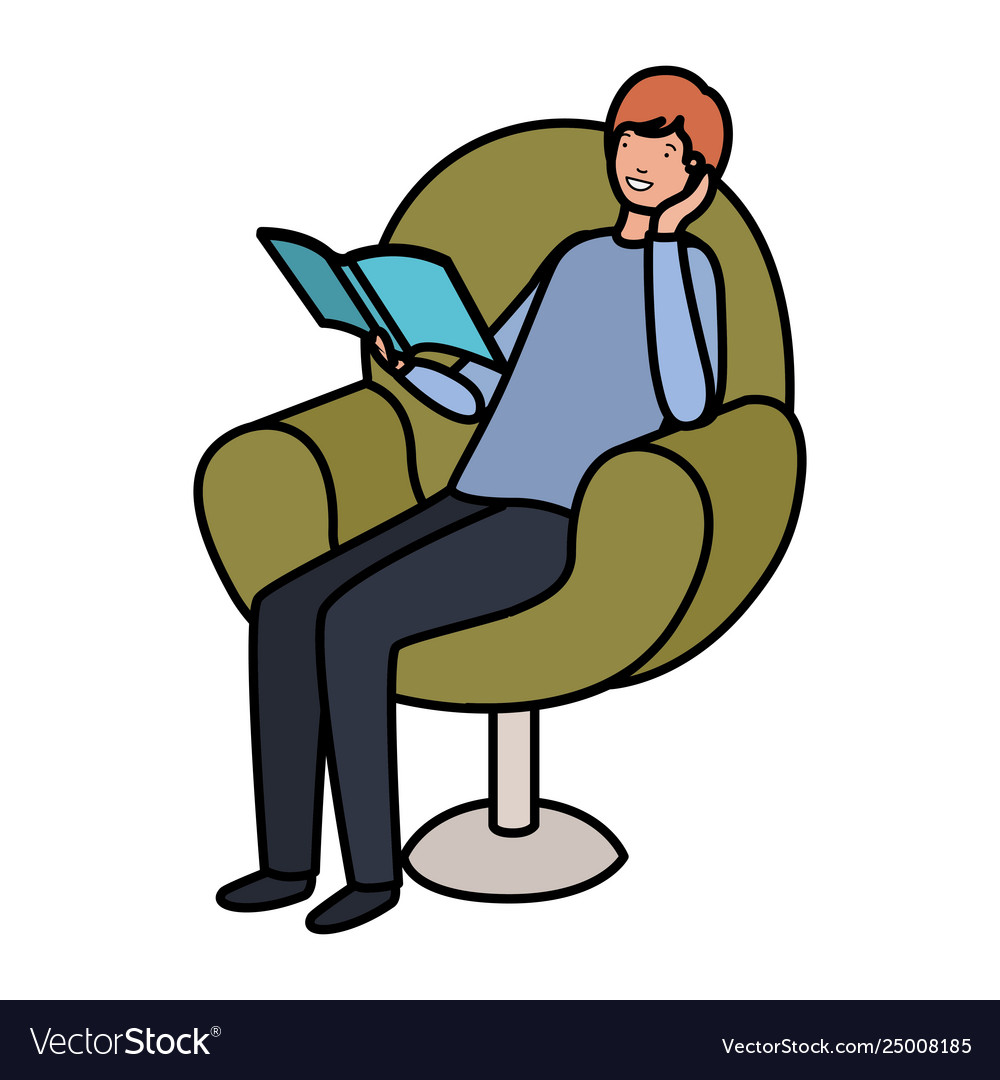 Man reading book in sofa avatar character Vector Image Man reading book in sofa avatar character