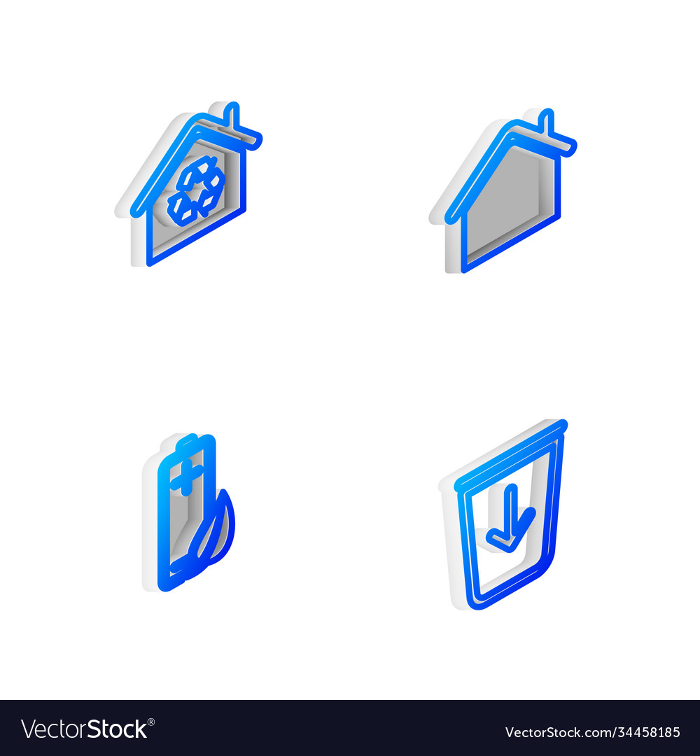 Set isometric line house eco with recycling