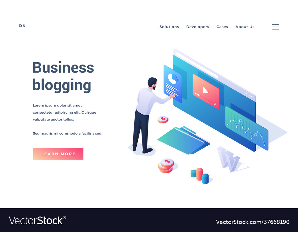 Business blogging isometric web banner männlich