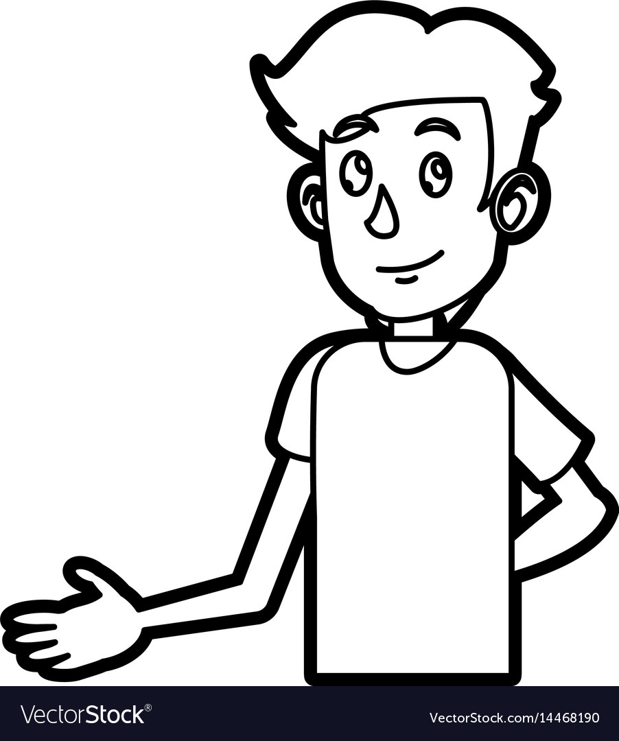 Cartoon boy young character line Royalty Free Vector Image